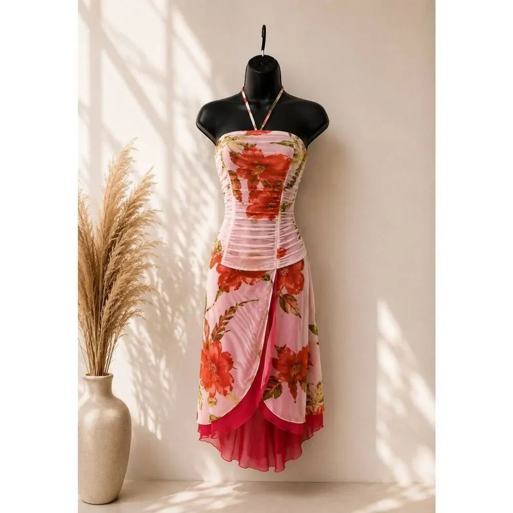 Vintage Y2K My Michelle Dress Size Small Fairy Strapless Tropical